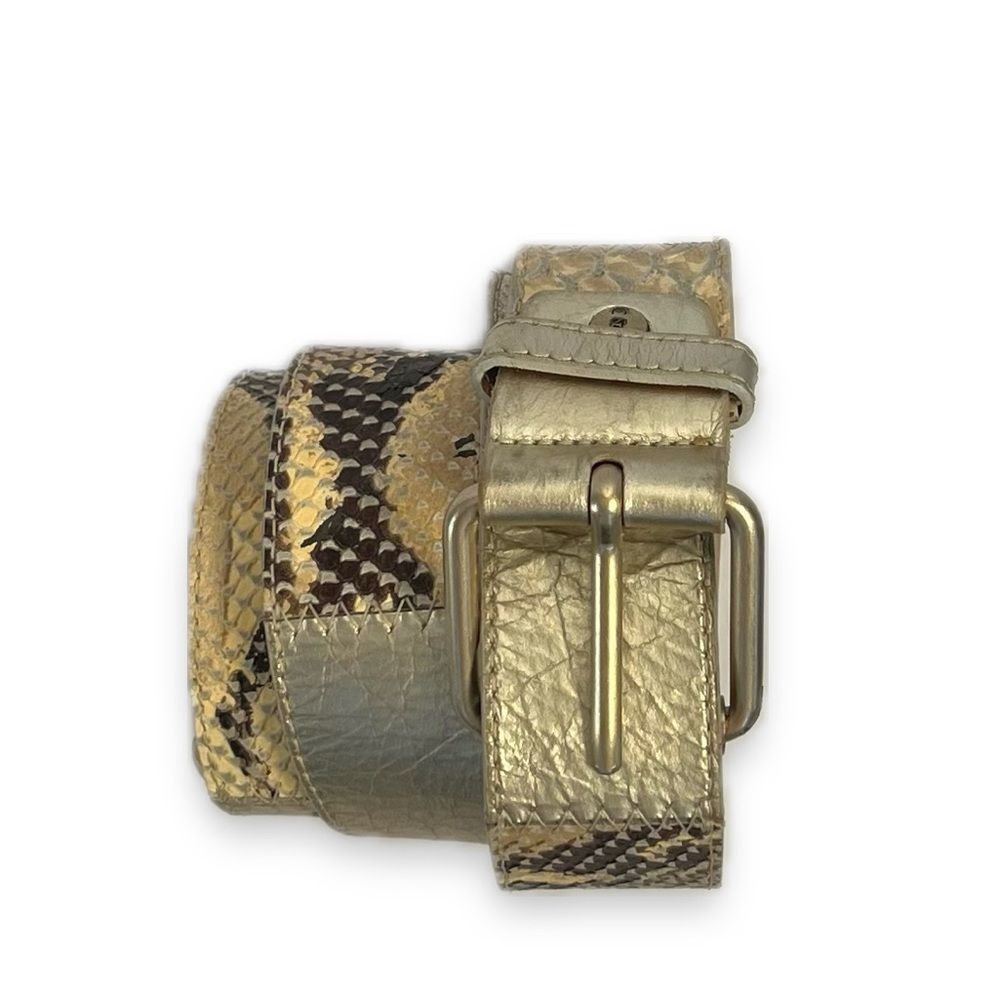 Vintage Milano Italy Croc Embossed Leather Belt - Vera Pelle Gold Buckle M